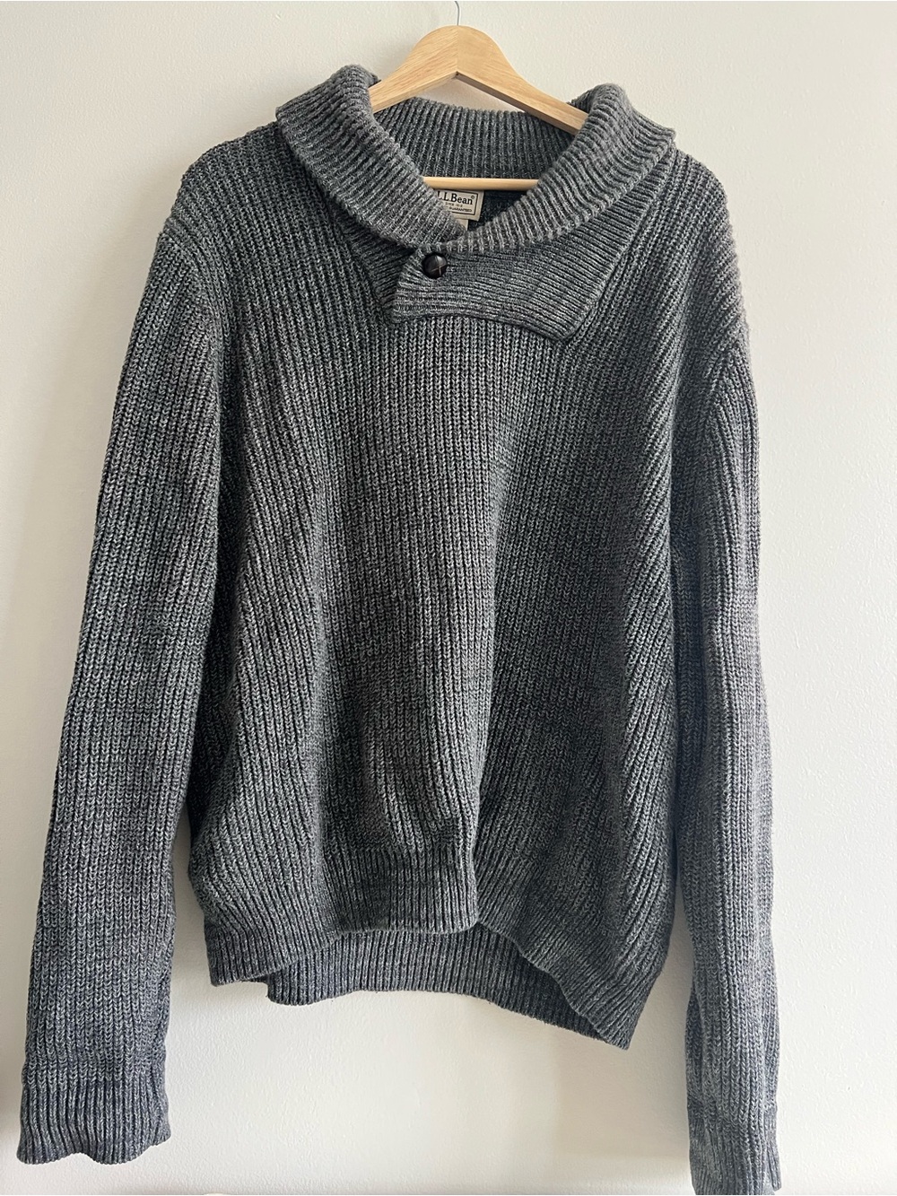 L.L. Bean vintage charcoal grey shawl-collar pullover sweater